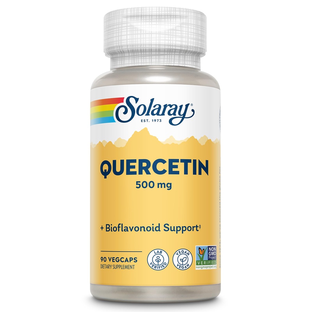 SOLARAY Quercetin 500 mg, Suporta Sino, Respiratório, Função Imune & Normal, Níveis saudáveis de ácido úrico, 90 VegCaps