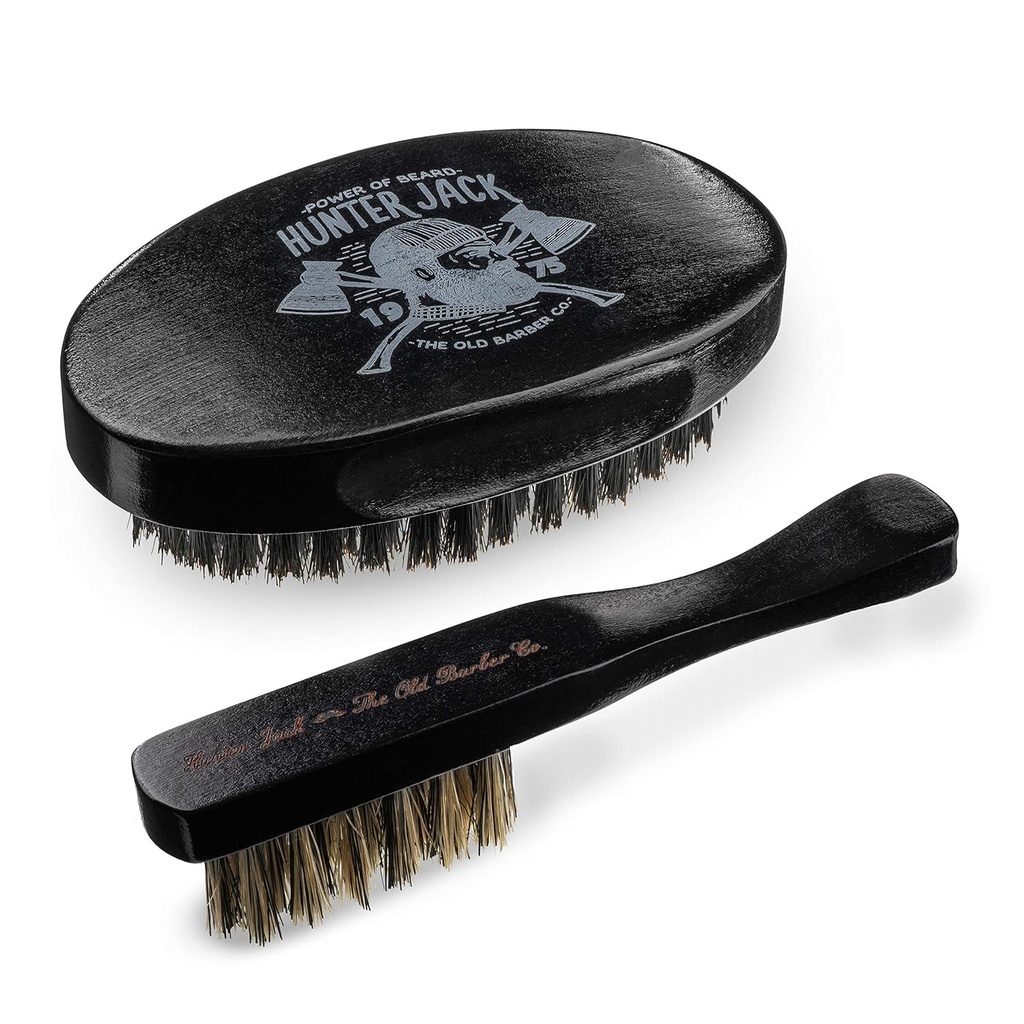 Escova de barba para homens - Kit de escova de barba de javali natural - Escova de bigode para homens - Conjunto de novilhos Premium por Hunter Jack