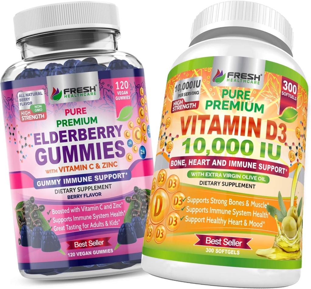 CERTIFICADO DE SAÚDE Elderberry Gummies e Vitamina D - Bundle