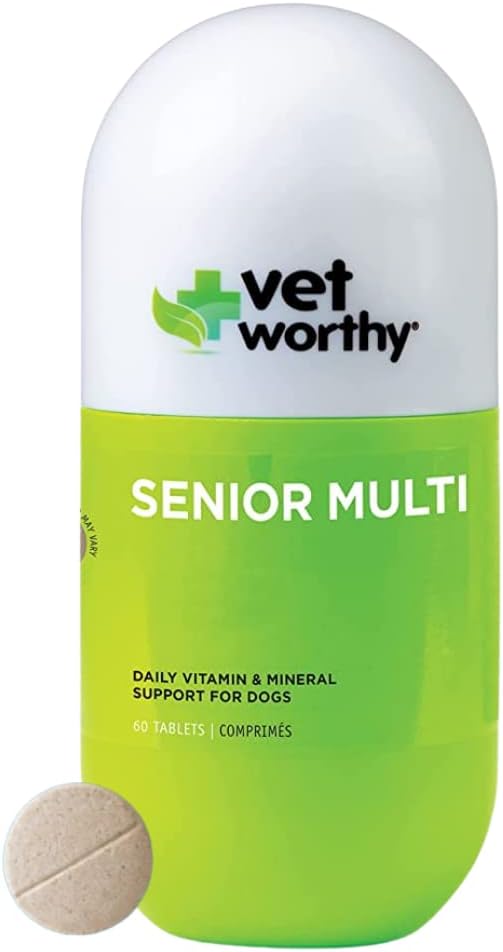 Vet Worthy Senior Multivitamin Chewable para cães - Antioxidantes e Apoio Nutricional - Apoio Diário - Vitaminas Essenciais, Minerais, & Enzimas- Flavor Fígado Chewable para cães - 60 Comprimidos