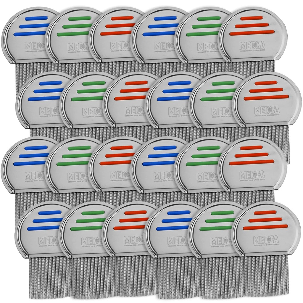 Lice Comb - (Pacote de 24) Tratamento de piolhos de cabeça que é individualmente embalado profissional de aço inoxidável Louse e Nit Combs remove ovos com pontas arredondadas para o conforto