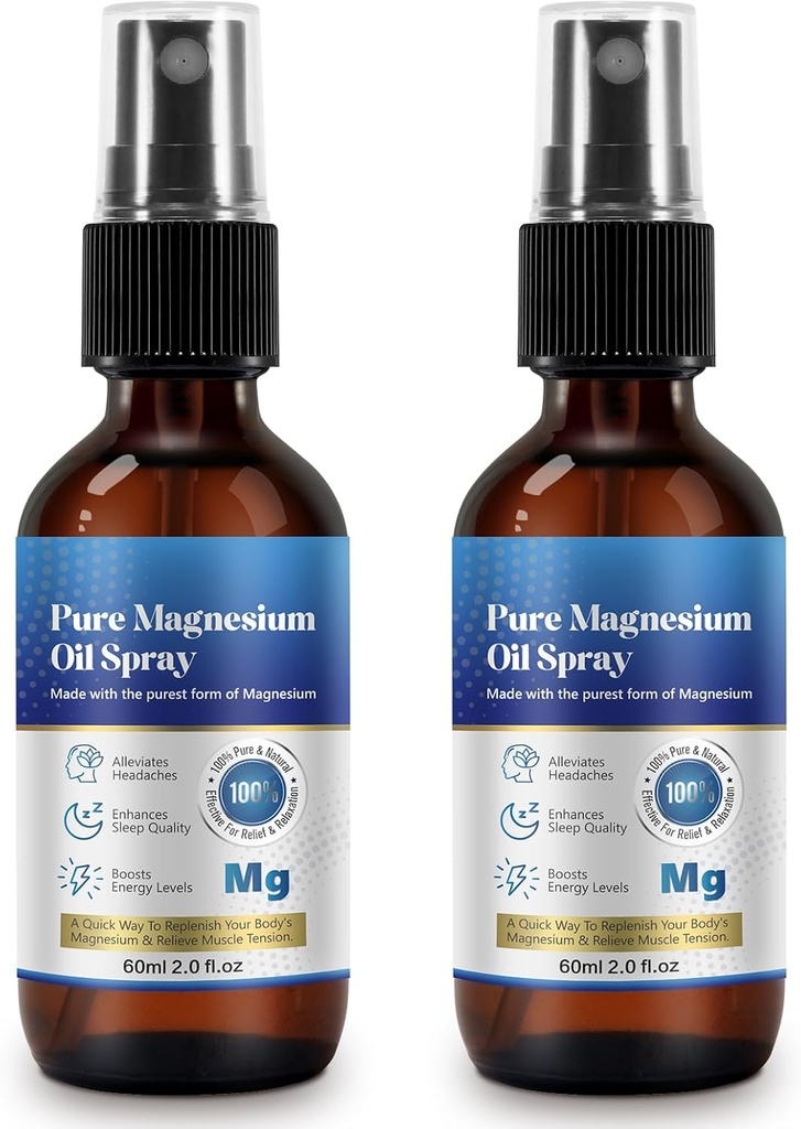 Genéricos 2 Fl Oz Magnesium Oil Spray - Puro & Orgânico - Magnésio de Alta Concentração - Não-GMO, Sem Glúten - Fácil de Absorver - 2pc