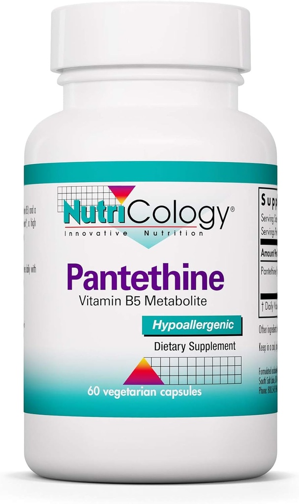 Nutriologia Suplemento de Pantetina - Vitamina B5, Ácido Pantotênico, Apoio ao Metabolismo, Apoio ao Fígado, Suplemento Cardiovascular, Coenzima A, 660mg Cápsulas Vegetarianas - 60 Contagem