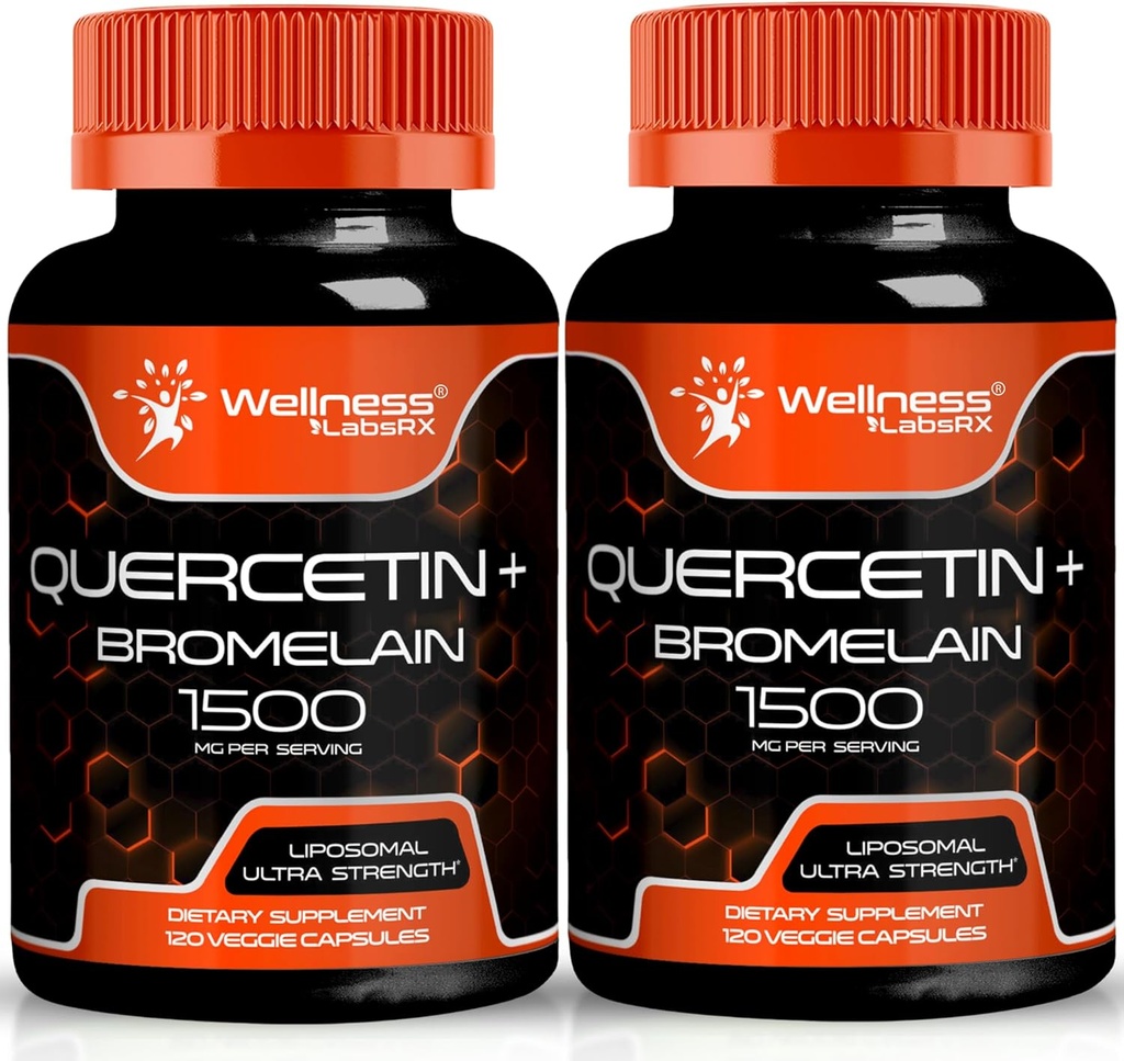 Quercetin with Bromelain Supplement - 1500mg - Cápsulas de suporte imunológico e saúde cardíaca para homens e mulheres, Quercetin Supplements Helps Support Joint & Healthy Respiratory System - 120 Count (2 Pack)