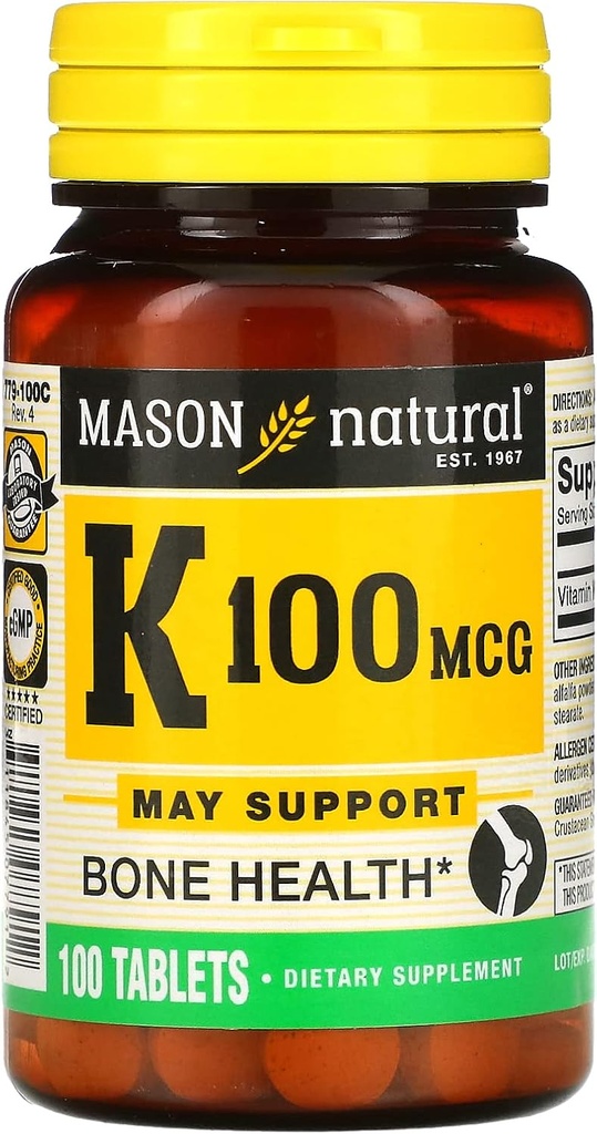MASON NATURAL Vitamina K, 100 mcg, 100 comprimidos
