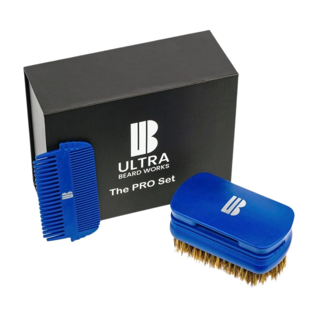 Kit de Barba 'Pro' Magnetizado - Ultimate 3 em-1 Conjunto destacável com espelho, escova de javali e dois pentes