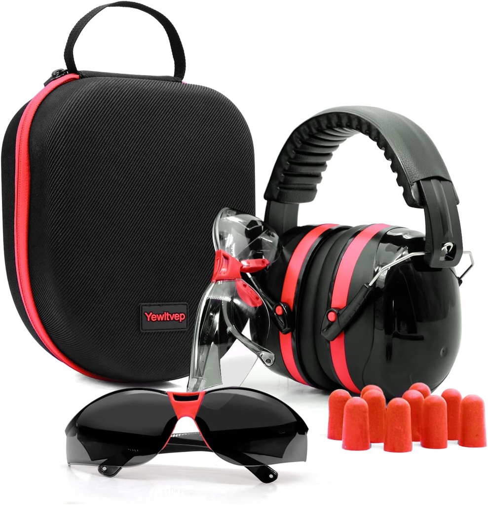 Yewltvep Shooting Ear Protection Gun Range Ear Protection with Earmuffs, Gun Safety Glasses, Earplugs, Caso de armazenamento rígido