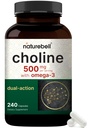 NatureBell Choline Supplements 500mg com ácidos gordos Ômega-3, 240 Cápsulas – Suporte pré-natal durante a gravidez – promove energia, fígado, cérebro e saúde cognitiva