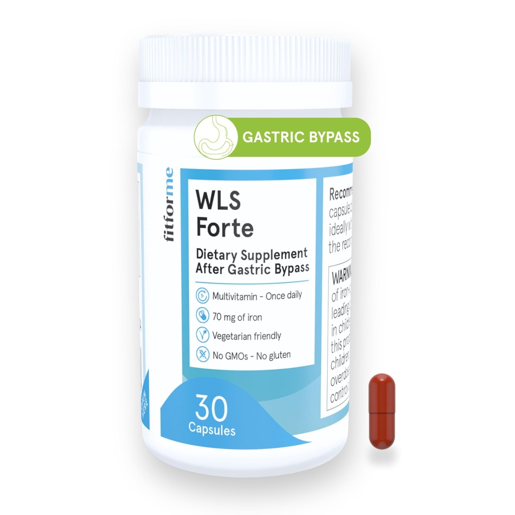 Multivitamínico bariátrico FitForMe com ferro, adaptado para cirurgia de bypass gástrico – cápsula de um dia, suprimento de 30 dias, cápsula forte de WLS fácil de enrolar, cientificamente formulada – para homens e mulheres