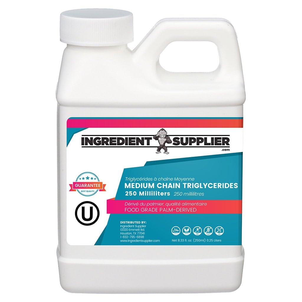 MCT Oil - 250mL (8,33 Oz.) Palm Sustainable Derived - Grau Alimentar USP - Não OGM - Halal - para Nutrição Desportiva, Dieta Keto ou Paleo, Energia Limpa, Extratos