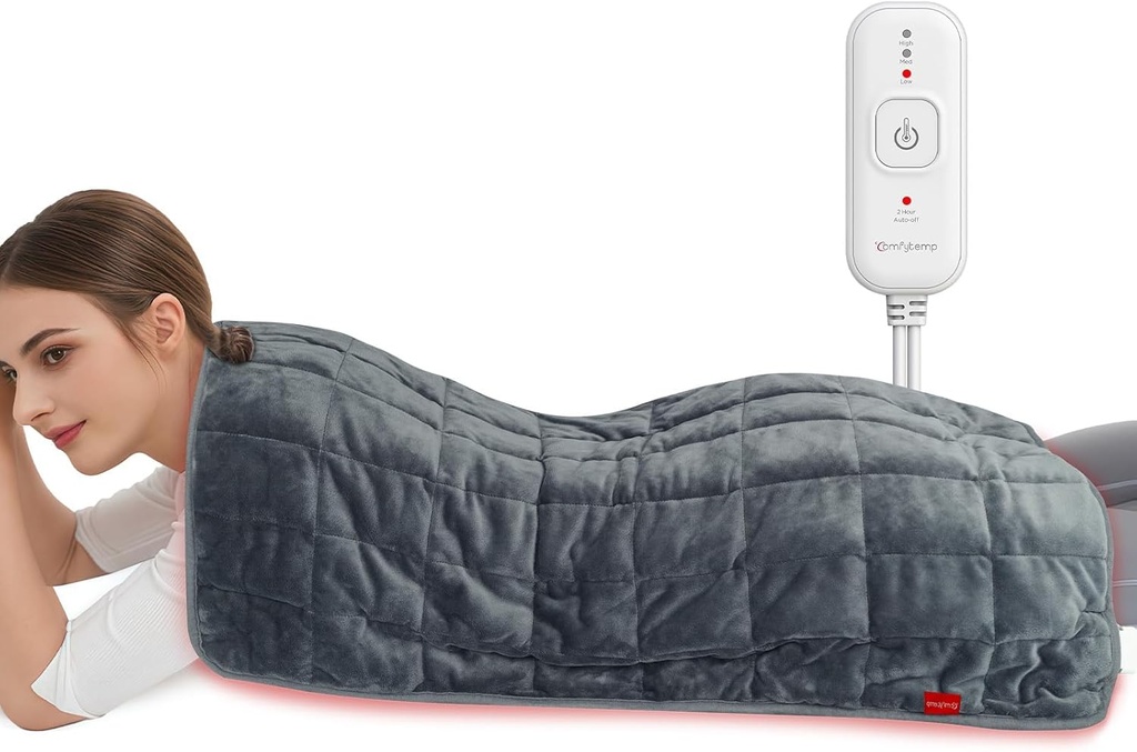 Comfytemp Weighted Heating Pad 17 "×33" para costas e cãibras, extra grande almofada de calor elétrica, presentes de aniversário para a mãe mulheres homens pai, Full Body Heated Pad, Mais profundo músculo e alívio da dor