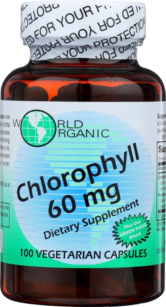 Clorofila ORGÂNICA MUNDIAL 100 mg 60 Cápsulas, 0,02 Libra