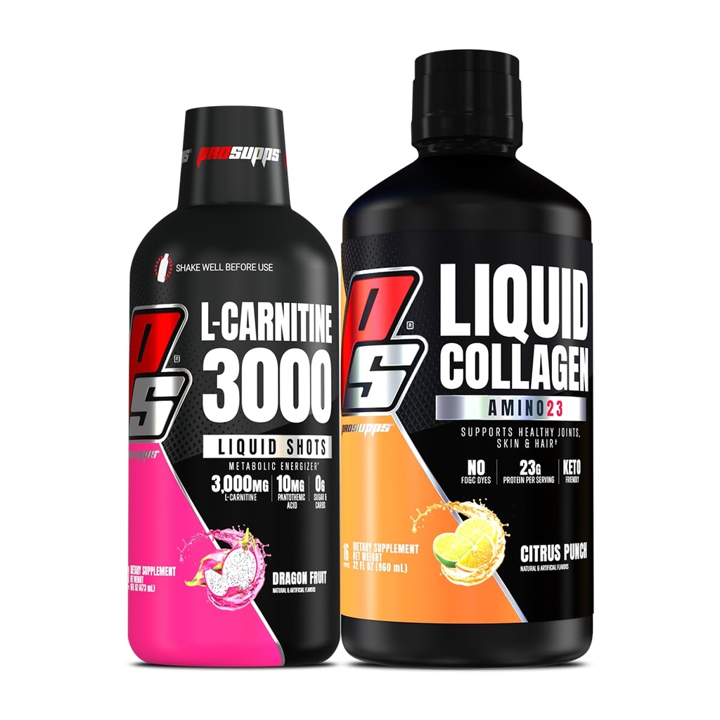PROSUPPS L-Carnitina 3000 Estimulantes Tiros Líquidos Grátis (fruto de dragão) Amino23 Tiros de Colágeno Líquido (Citrus Punch)
