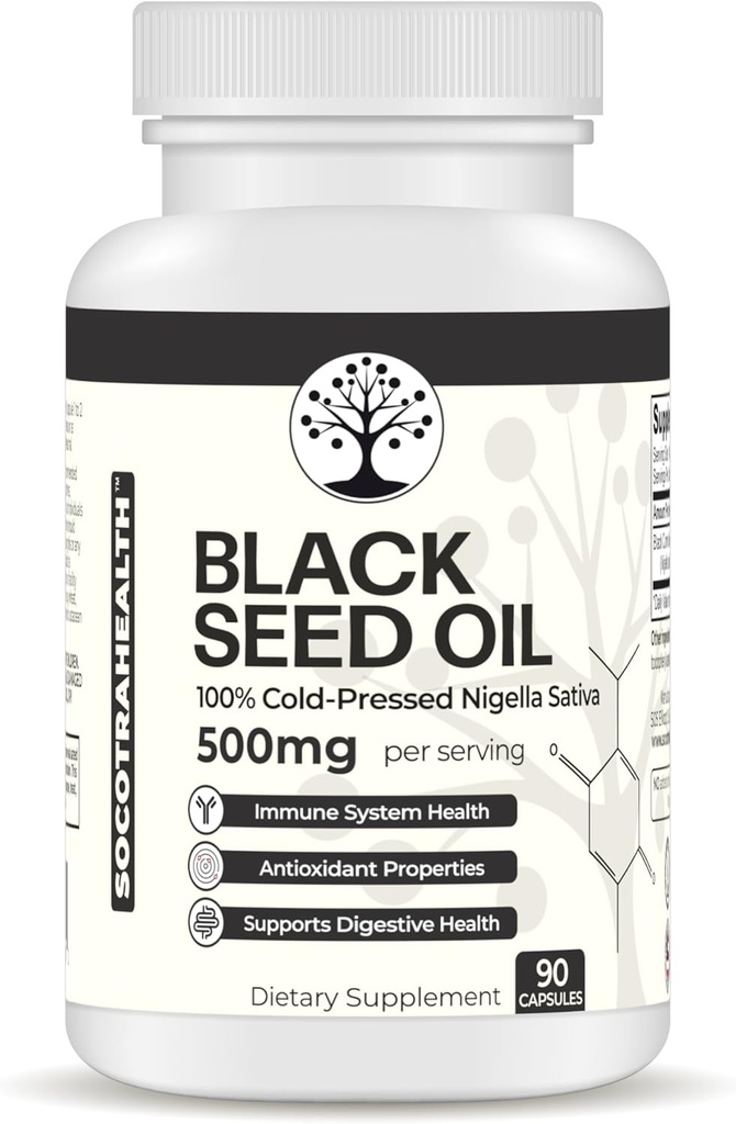 Óleo de semente preta - 100% frio Pressed Black Cumin Nigella Sativa - Antioxidante, Imune e Sistema Digestivo Suporte - Não-GMO, Glúten Grátis - 500 mg por serviço - 90 Cápsulas Vegan