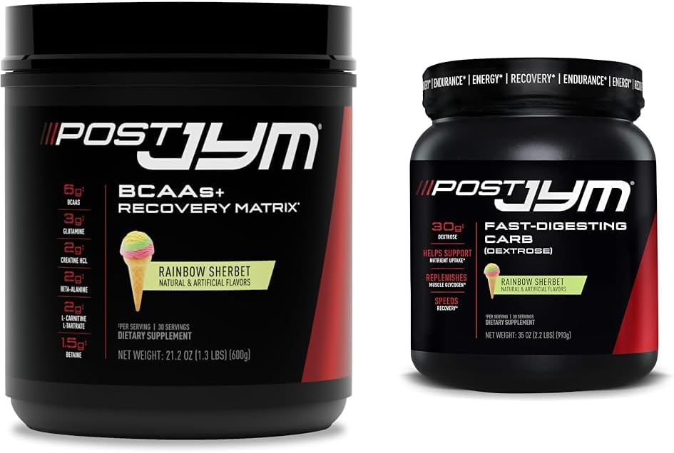 Postar JYM Ativo Matrix Pós-Exercício BCAAs, Glutamina, Creatina HCL & Mais Arco-íris Sherbet + Dextrose Digerindo Rápido Carbos, 30 Servings