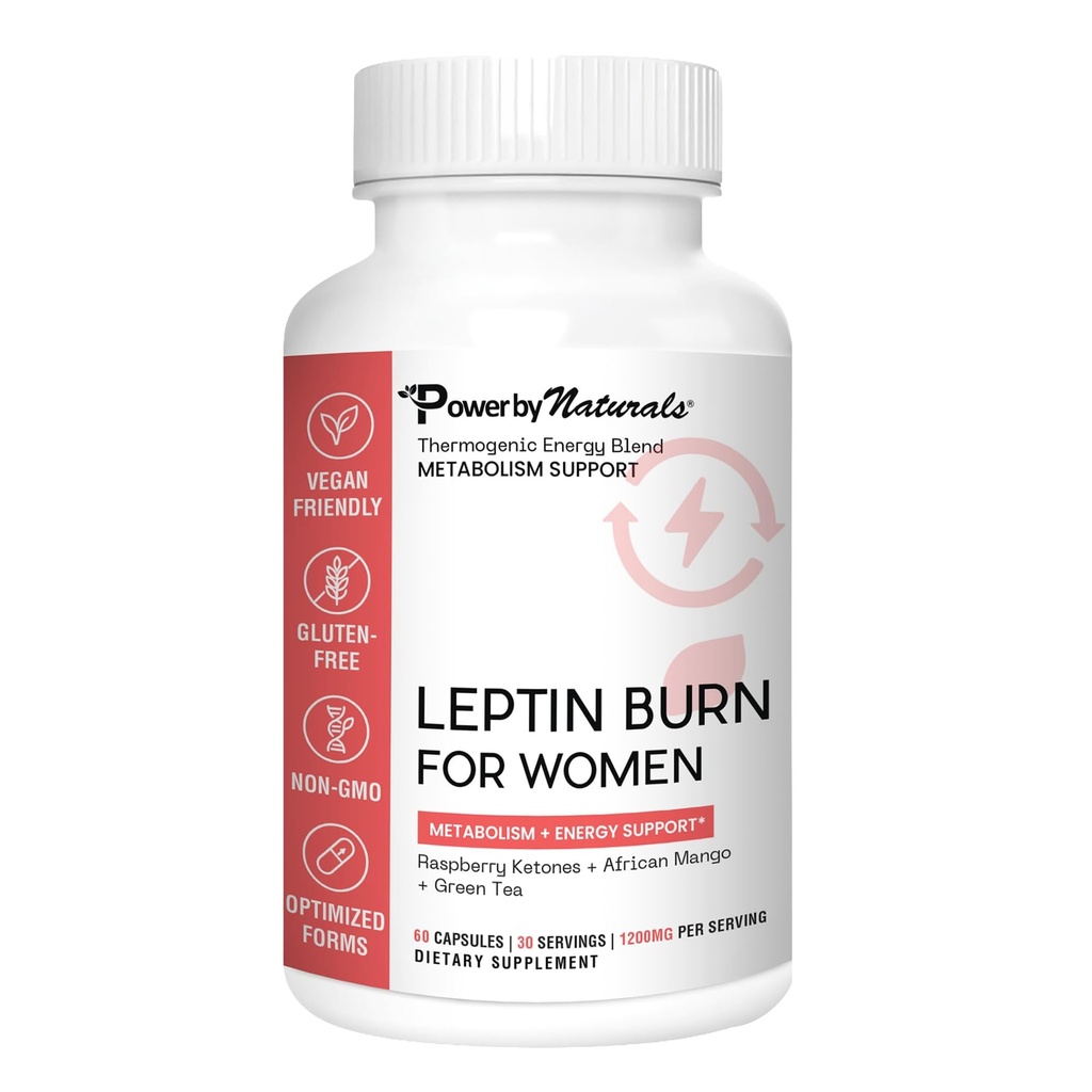 Power By Naturals Leptin Supplements for Weight Loss for Women – Weightloss Supplements Women with African Mango, Green Tea & Apple Cider Vinagre – 60 Cápsulas