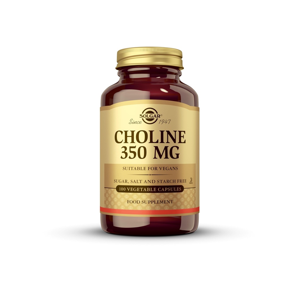Solgar Choline 350 mg - 100 Cápsulas Vegetais, Pacote de 2 - Não-GMO, Vegan, Kosher - 200 Total Servings