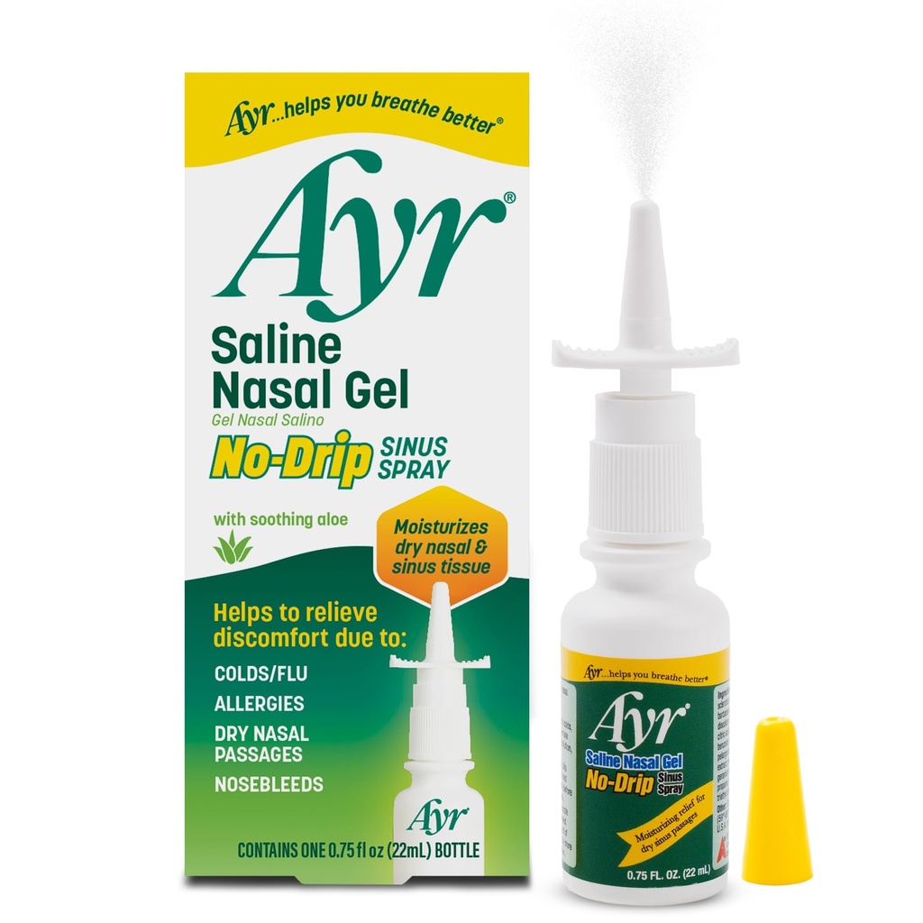 Ayr Salin Nasal Gel sem gota Spray de Sinus com Aloe Vera calmante, 0,75 Fl Oz frasco de pulverização, (Pacote de 1)