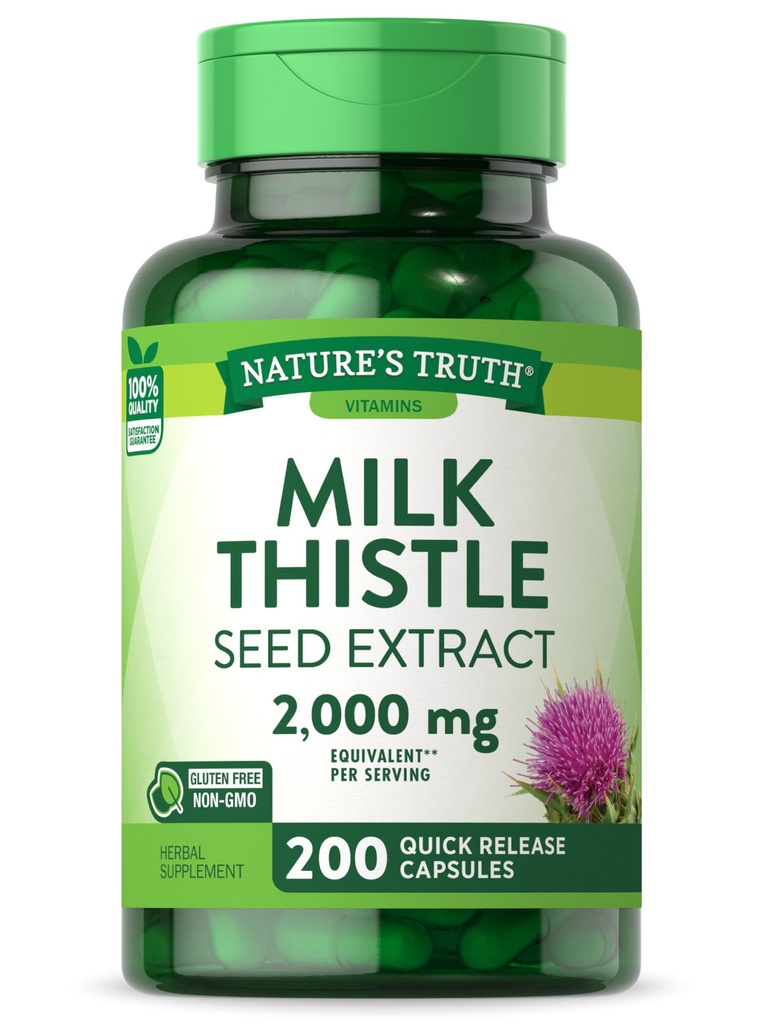 Nature's Truth Milk Thistle Supplement 200 Cápsulas Não-GMO e Extrato de Sementes Glúteas Grátis