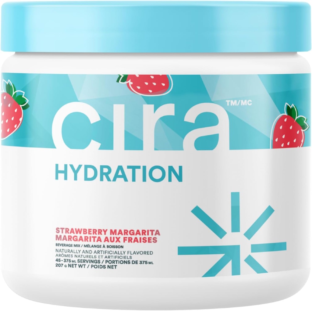 Cira Hydration Powder (45 Servings) - Mistura de bebida eletrolítica com sal himalaiano para alívio de desidratação e recuperação - Morango Margarita