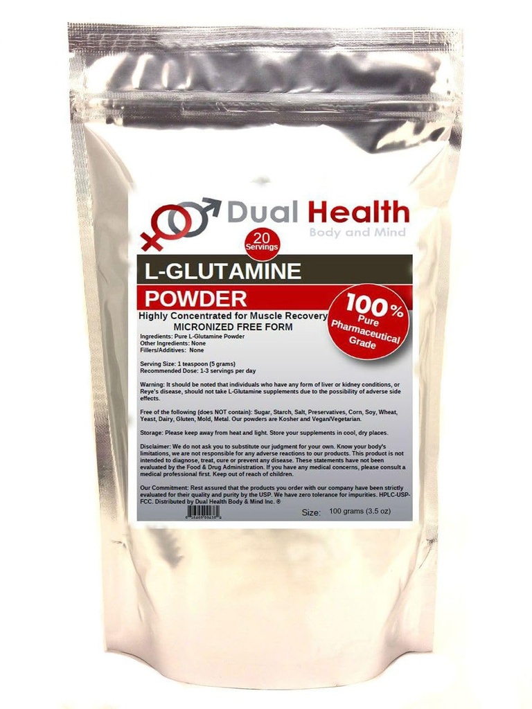 L-Glutamina (100 Grams -3.5 oz) Pure Powder 5000mg Suplementos em massa, feitos nos EUA, Digestão imunitária GI Suporte Vazamento Gut Saúde muscular Energia resistência resistência