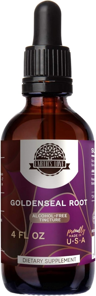 Amor da Terra - Raiz de selo dourado Extrato de ervas sem álcool Tintura, Goldenseal super concentrado (Hydrastis Canadensis) Raiz seca (4 Fl Oz)