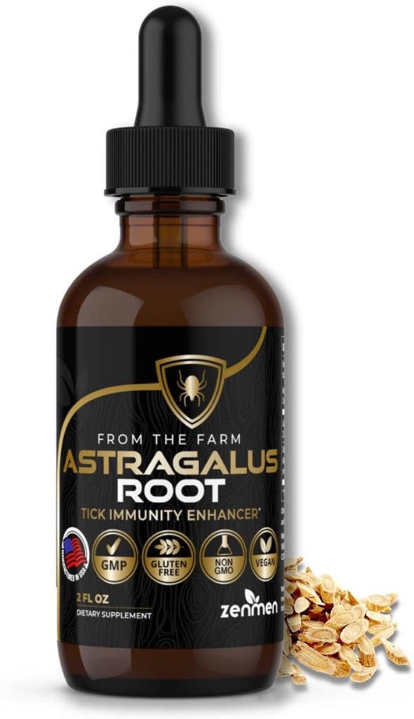 Zenmen Astragalus Raiz Tintura Orgânica - Tick Immune Support e Immunity Enhancer, Fonte de Antioxidantes - Made in the USA