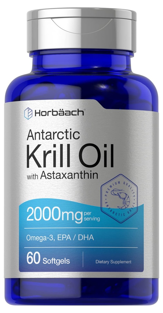 Horbäach Antárctico Krill Oil 2000mg 60 Cápsulas de Softgel □ Ômega-3, EPA, Suplemento DHA com Astaxantina