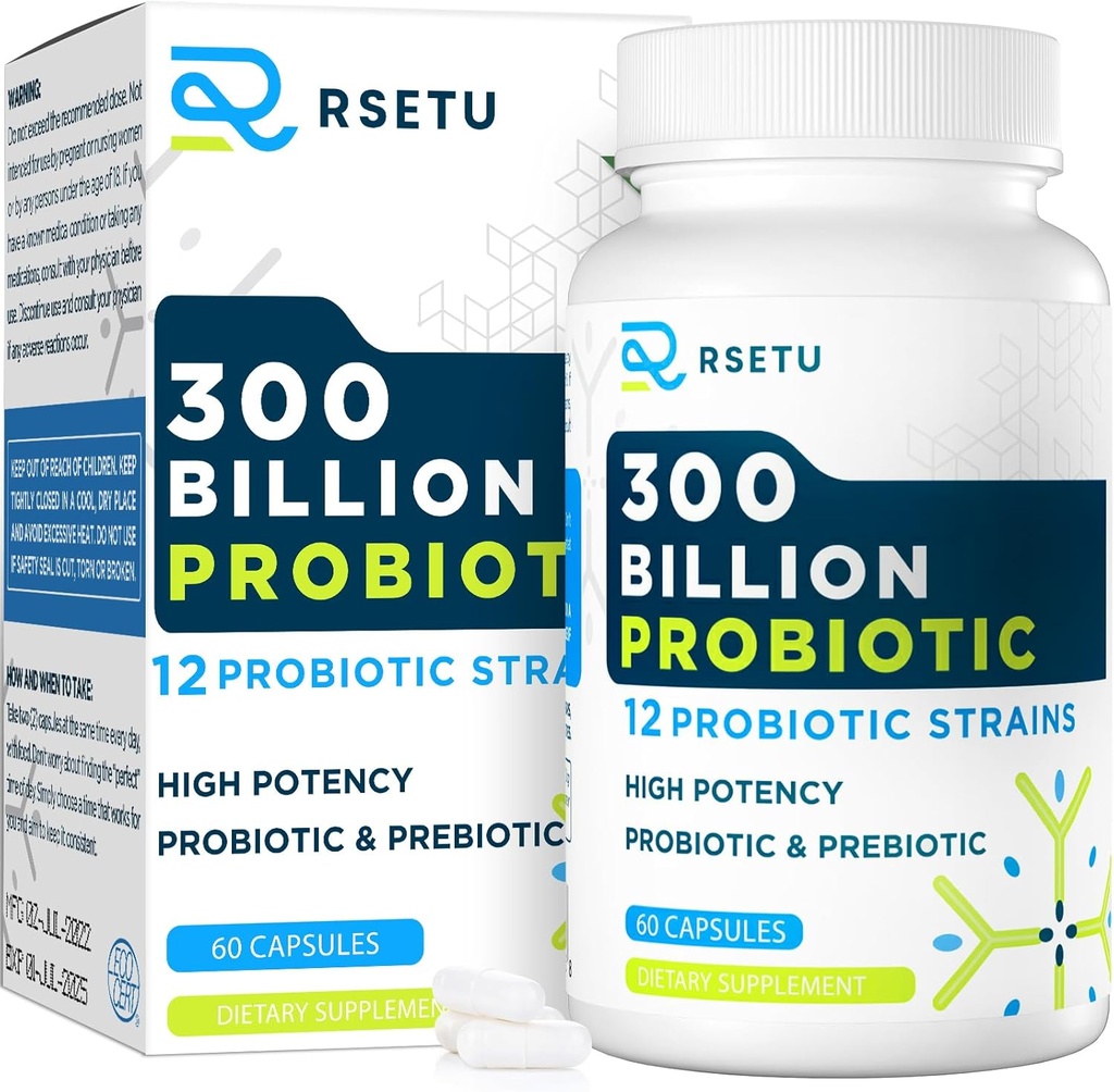 Probióticos para Mulheres Homens: 300 Bilhões UFC Probiótico de alta potência + 12 Strains Orgânico Probióticos com Prebióticos, Suplemento Probiótico Diário para Digestivo, Gut, Imune e Bloating Health, 60 Cápsulas