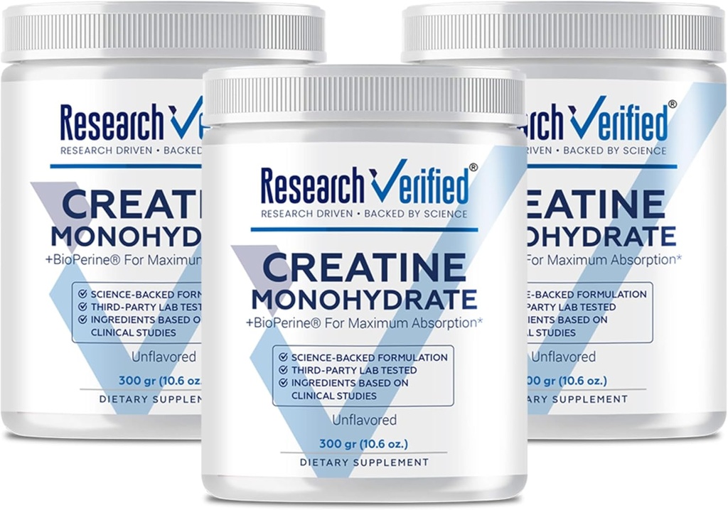 Pesquisa verificada Creatina Monohidrato - Suporte Crescimento muscular ideal, Melhorar o desempenho - 5000mg Creatina Monohidrato - BioPerine - 180 Servings - Sem sabor - Vegan