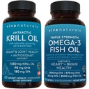 Óleo de Krill Antártico e Triplo-Forte Omega 3 Fish Oil Bundle, 1250 mg Krill Oil & 2.200 mg Fish Oil Per Servindo Fornecendo Omega 3 EPA e DHA