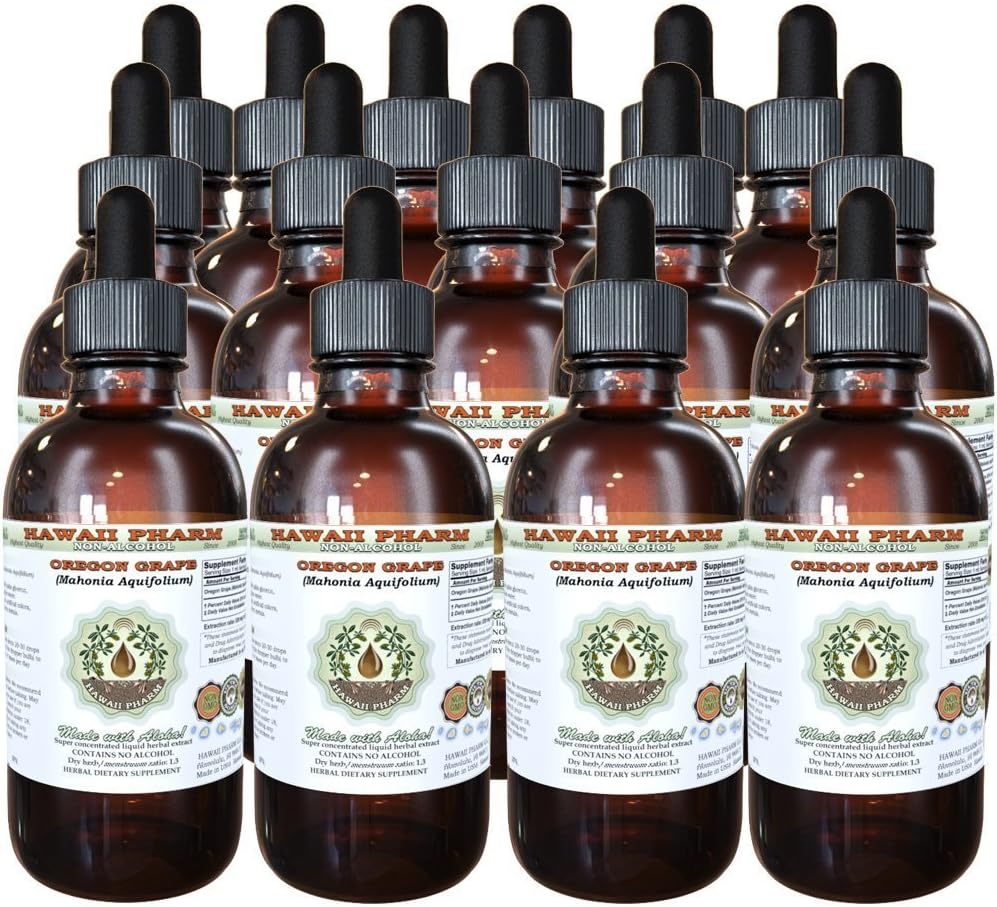 Hawaii Pharm Oregon Grape Alcohol-Free Liquid Extract, Oregon Grape (Mahonia aquifolium) Secado Root Glicerite Natural Herbal Supplement, USA 15x4 fl.oz