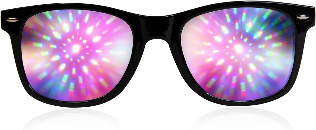 GloFX Black Frame Halo Difraction Glasses – Laser Etched for Halo Light Effects, durável e flexível para raves e festivais