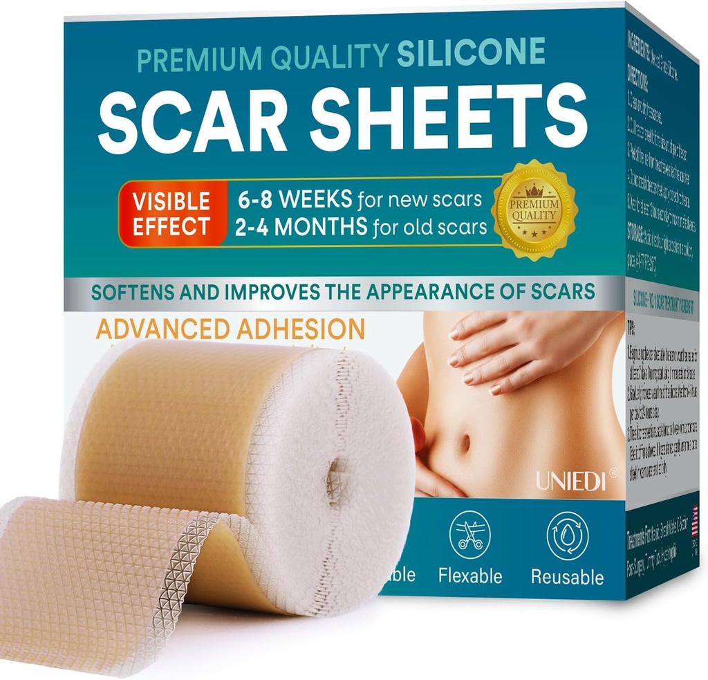 Folhas de Silicone Cicatriz, Fita de Silicone Cicatriz (1,6"x 120" Roll-300CM), Fita de Silicone para Cicatrizes, Fita de Cicatriz para C-Seção, Tuck de barriga, Kelóide e Cicatrizes Cirúrgicas