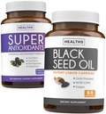 Antioxidantes & óleo de semente preta (1-fornecimento de mês) Super suplemento antioxidante com Acai Berry, Goji Berry, Romã & Resveratrol Trans (120 Cápsulas) & Óleo de semente preta (Não-GMO & Vegan) 60 Cápsulas