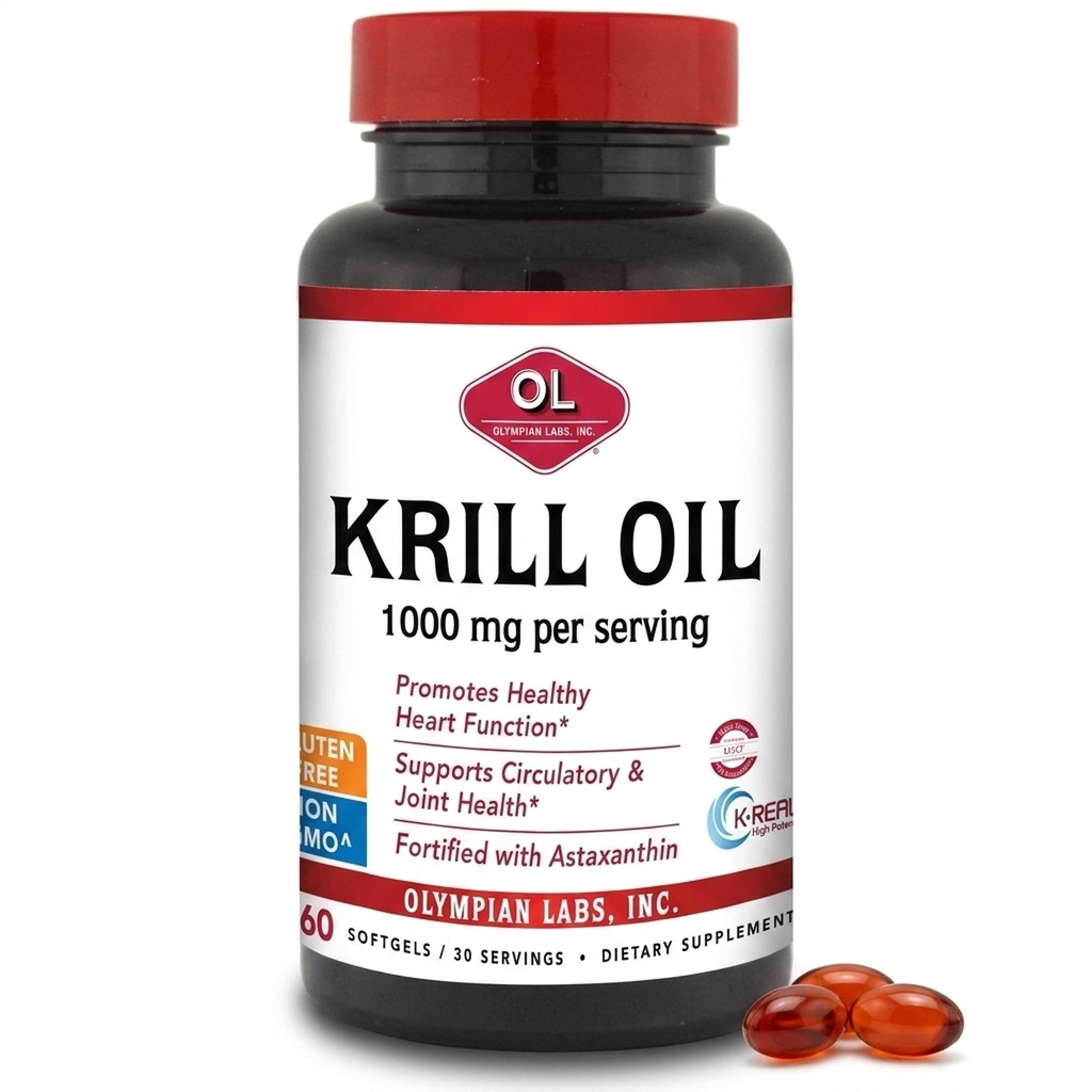 Laboratório Olympia Antártico Krill Oil, 1000mg Caps com Astaxantina, Omega-3, EPA, DHA, Imune, Joint & Brain Support, 60 Softgels