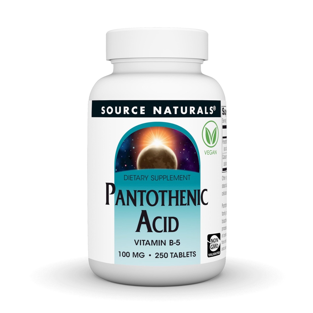 Fonte Naturals Ácido pantoténico 100 mg Vitamina B-5 Suplemento dietético - 250 comprimidos