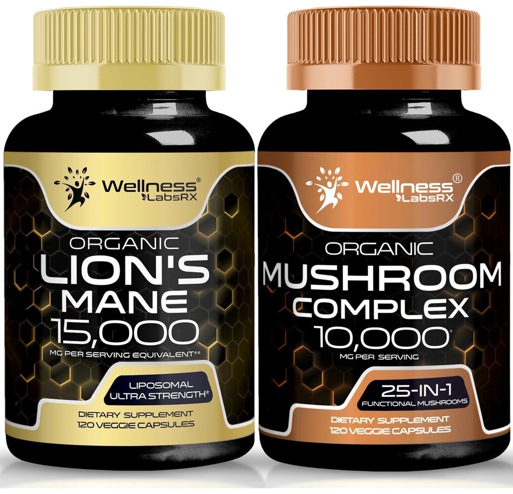 WELLNESS LABSRX Lions Mane Suplemento Cápsulas e Cápsulas de Cogumelo