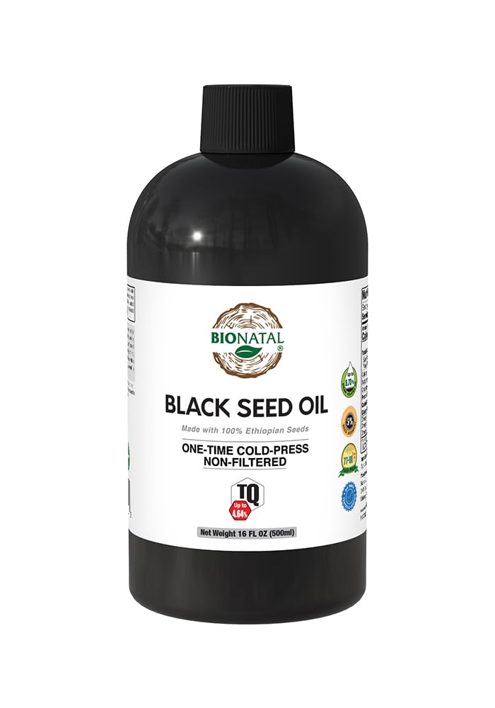 BioNatal Ethiopia Black Seed Oil 16oz PET / garrafa de plástico – Frio Pressionado Nigella Sativa, Black Cumin Seed Oil, não refinado e não filtrado, alto TQ Até 4,64% – Suporta sistema imunológico, digestivo