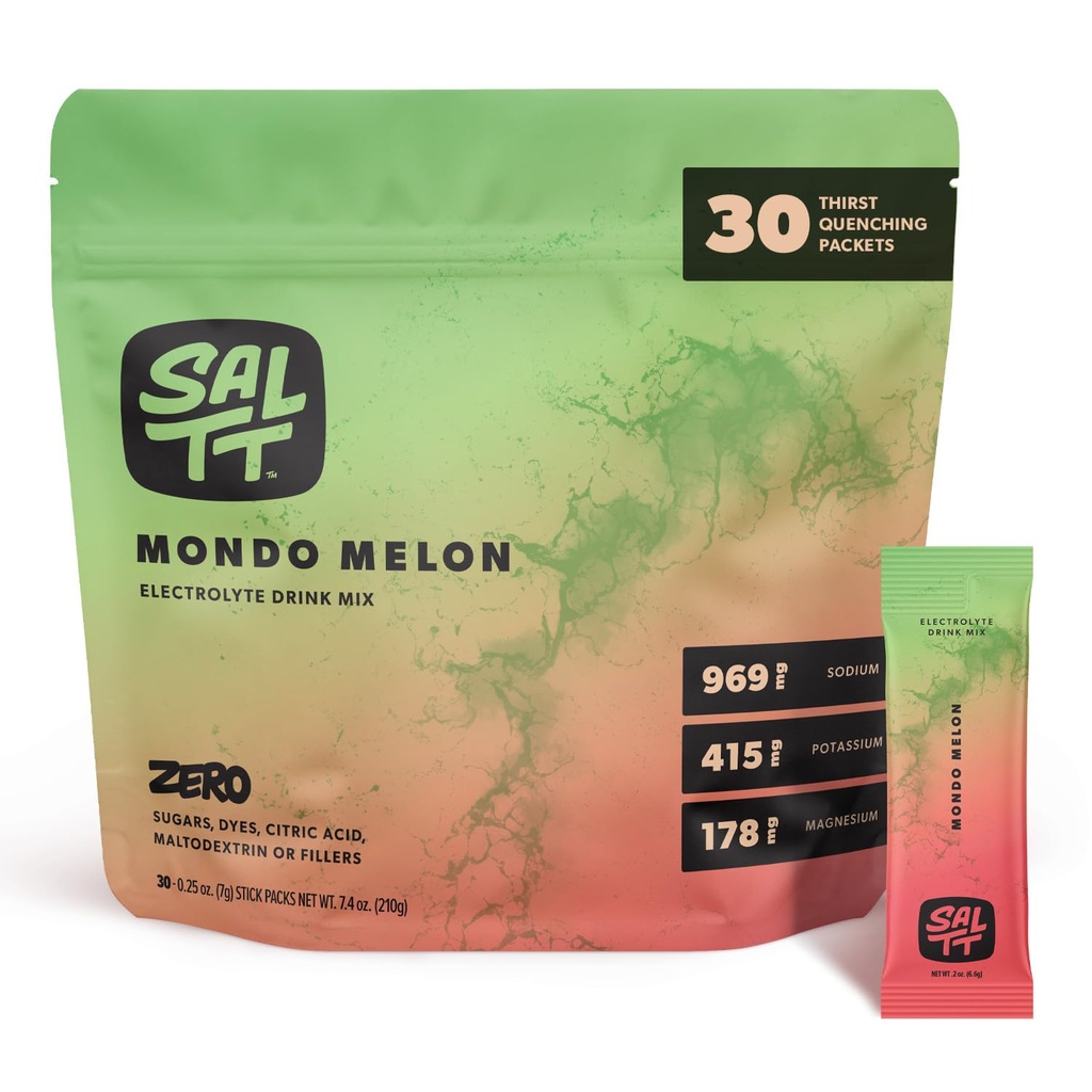 Eletrólitos em pó com sabor a pó - Mondo Melon - 30 Pacotes de Hidratação - Magnésio, Potássio, Sódio, Trace Minerals - Zero Açúcar & Gluten Free - Travel Essentials