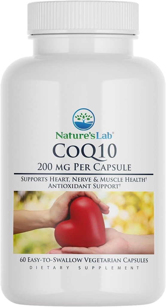 Nature's Lab CoQ10 200mg Suplemento Nutricional - Suporta Coração, Nervo e Saúde Muscular* - 60 Contagem (2 Mês de Abastecimento)