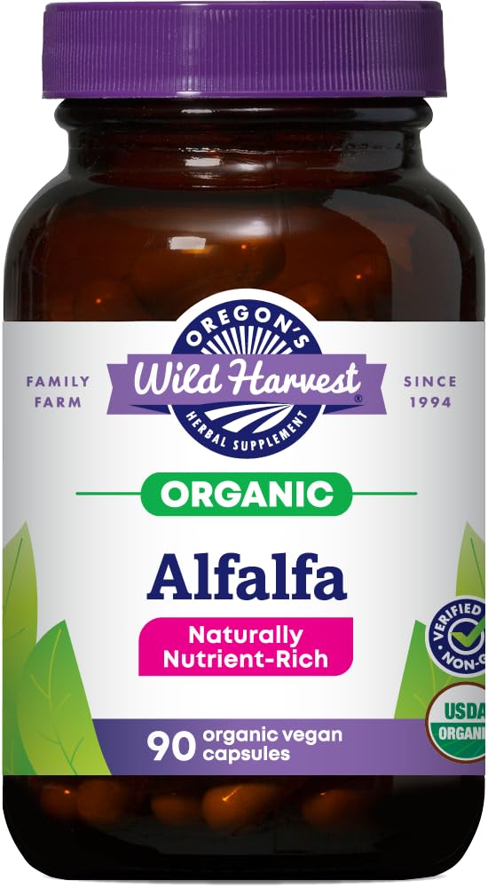Cápsulas de Alfalfa de colheita selvagem de Oregon USDA Certified Organic Herbal Supplements, 90 Count