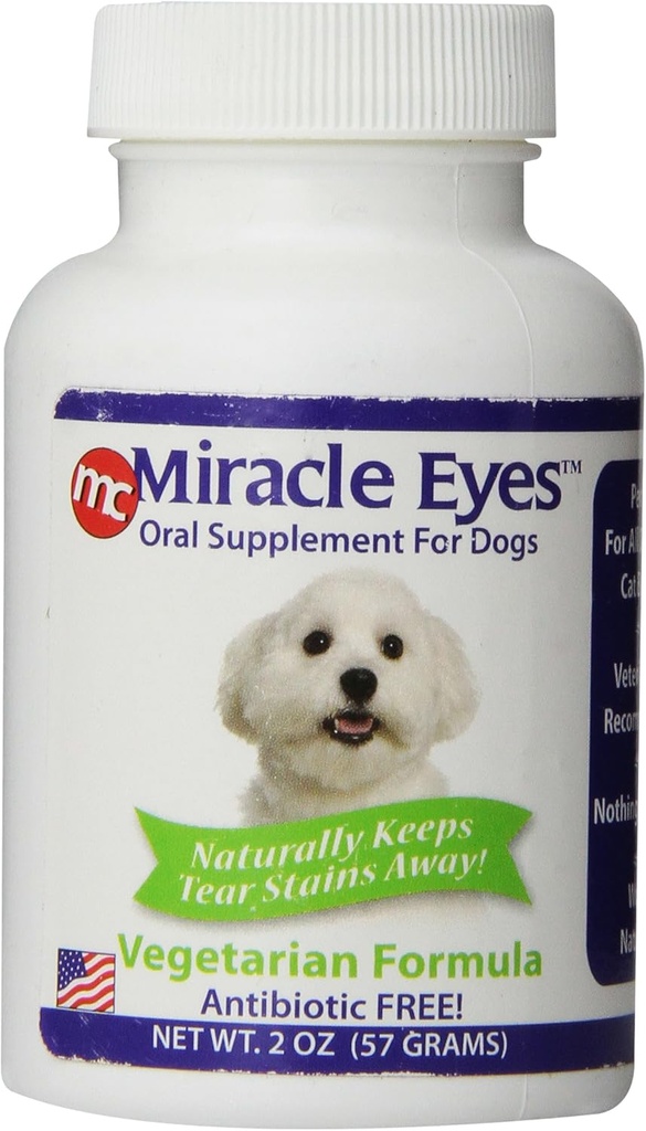 Miracle Care Miracle Eyes Suplemento oral para cães, 2 onça, Probióticos para reduzir as manchas lacrimais, Vegetariano, Antibiótico Livre