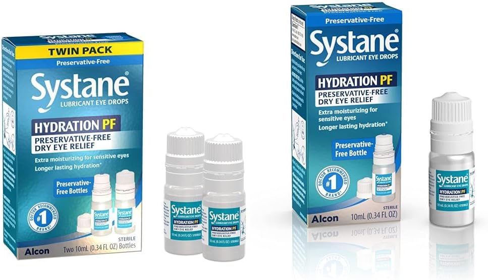 Systane Hydration Multi-Dose Preservative-Free Eye Dry Eye Relief Twin Pack (2x10ml) & Hydration Pf Lubricant Eye Drops 10ml