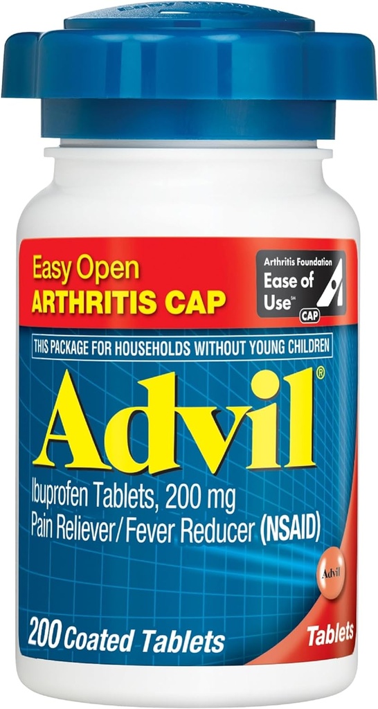 Advil (contagem de 200) Fácil abertura Artrite Cap dor Reliever / Redutor de Febre Comprimido revestido, 200mg Ibuprofeno, alívio temporário da dor