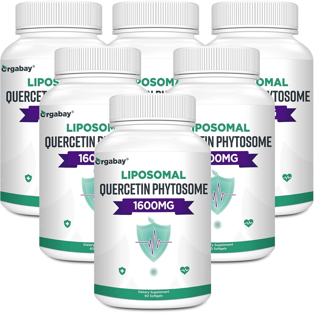 Orgabay lipossomal Quercetina Phytosome 1600 mg,Bromelain 200mg,Zinc 30mg,Vitamina C Açafrão 40 mg,Absorção mais elevada, Complexo de Quercetina, 360 Softgels