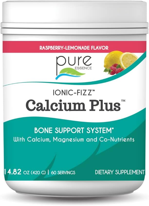 Ionic Fizz Cálcio Plus por Essência Pura - Relação cálcio/magnésio perfeito com vitamina A, B, C, D e Potássio Forte Ossos - Limonada de framboesa - 14.82 oz