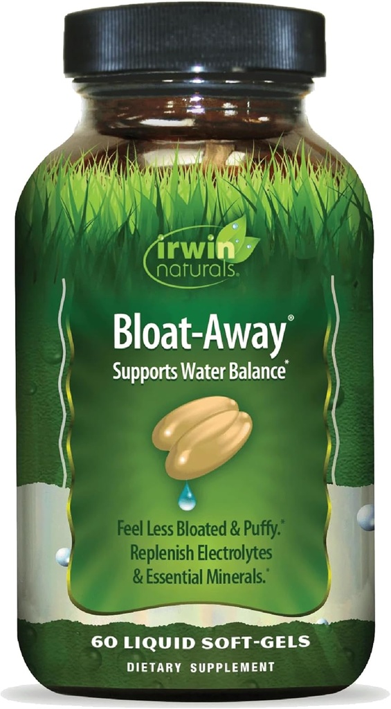 Irwin Naturals Bloat-Away - 60 líquidos Softgels - Suporte ao equilíbrio de água - Eletrólitos de reposição e minerais essenciais