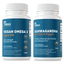 Dr. Tobias Vegan Omega 3 Algae Oil e Ashwagandha Cápsulas, Suporta Resiliência, Saúde Imune, e Bem-Estar Geral, Não-GMO, Vegan