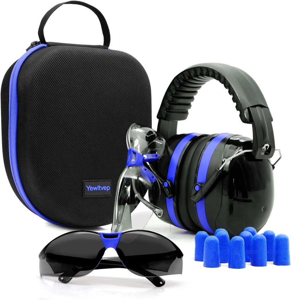 Yewltvep Shooting Ear Protection Gun Range Ear Protection with Earmuffs, Gun Safety Glasses, Earplugs, Caso de armazenamento rígido